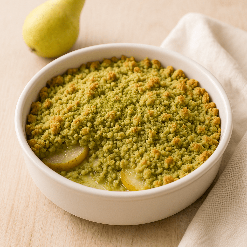 Crumble au Matcha et Poire : un dessert croquant et fondant - Oshi Matcha