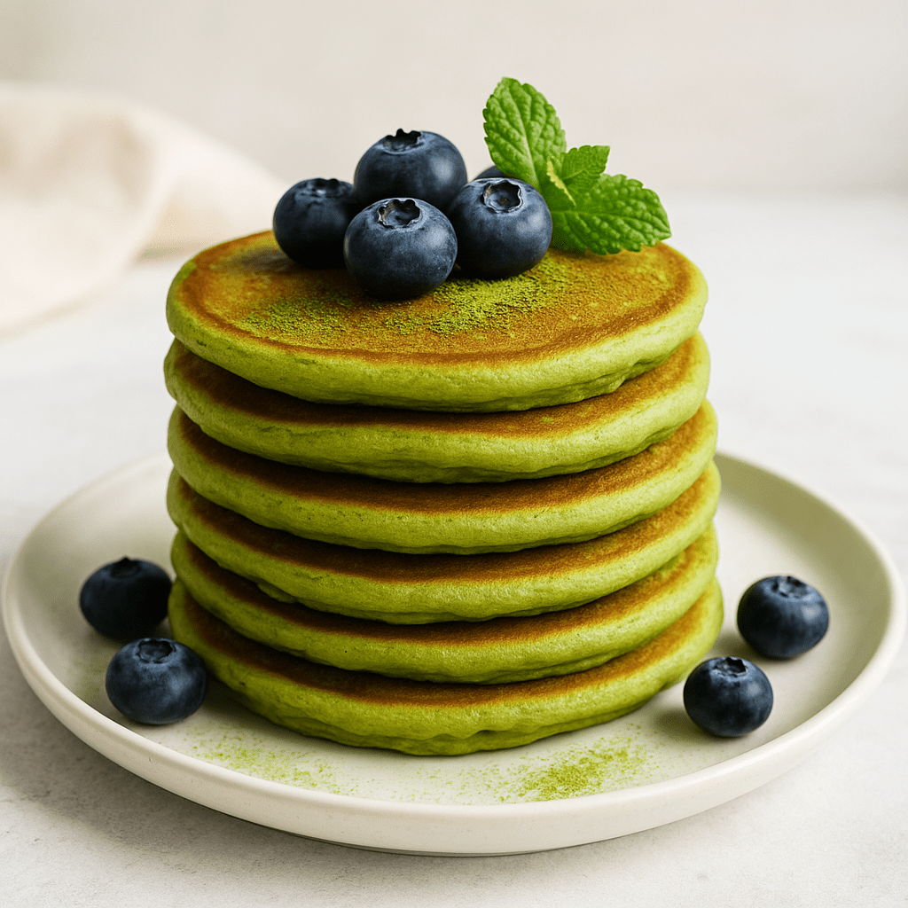 Titre :  Pancakes au Matcha : Douceur moelleuse et énergie verte - Oshi Matcha