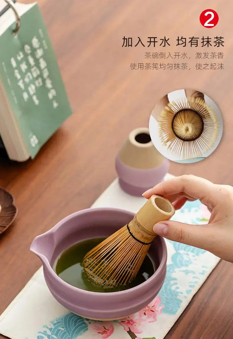 Kit Matcha Floral Violet – Bol Matcha Céramique et Fouet Matcha pour THÉ MATCHA