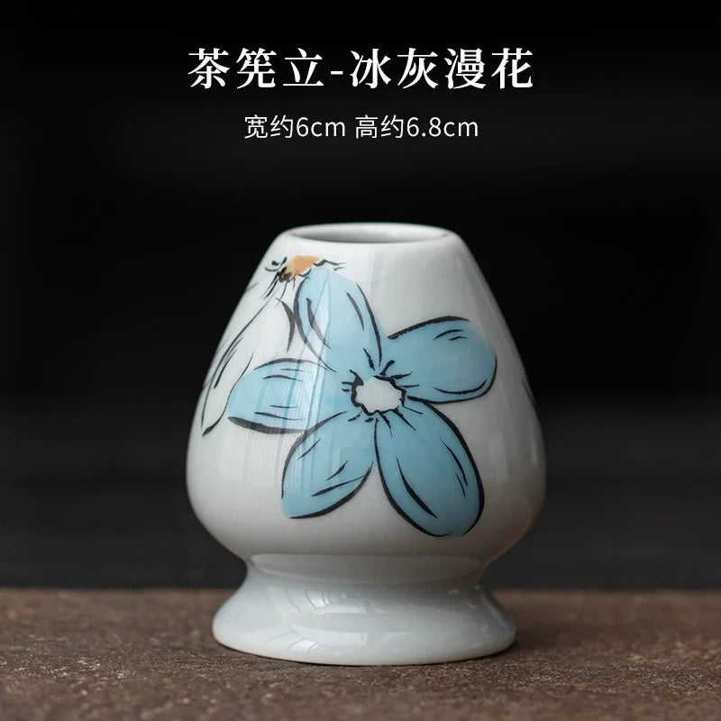 Coffret Matcha Floral Bleu – Rituel Japonais avec Fouet Bambou