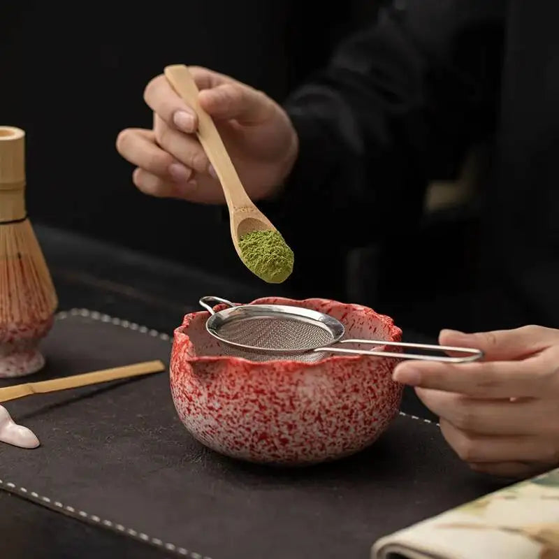 Kit Matcha Rouge Japonais – Bol Matcha Texturé et Fouet Matcha pour THÉ MATCHA