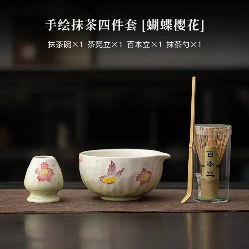 Kit Matcha Floral Japonais – Bol Matcha Fleuri et Fouet Matcha pour THÉ MATCHA