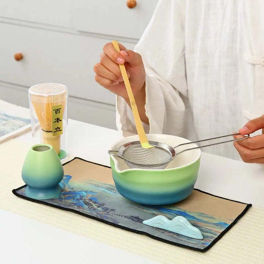 Kit Matcha Dégradé Vert – Bol Matcha Céramique et Fouet Matcha pour THÉ MATCHA