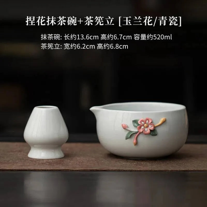 Kit Matcha Fleur Artisanale – Bol Matcha Céramique et Fouet Matcha pour THÉ MATCHA
