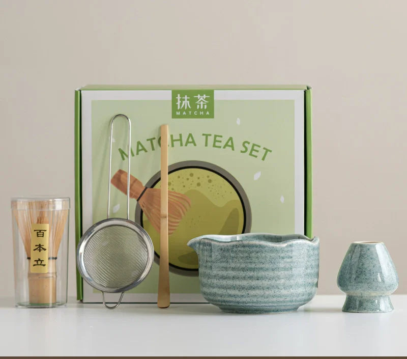 Kit Matcha Floral Vert – Bol Matcha Céramique et Fouet Matcha pour THÉ MATCHA