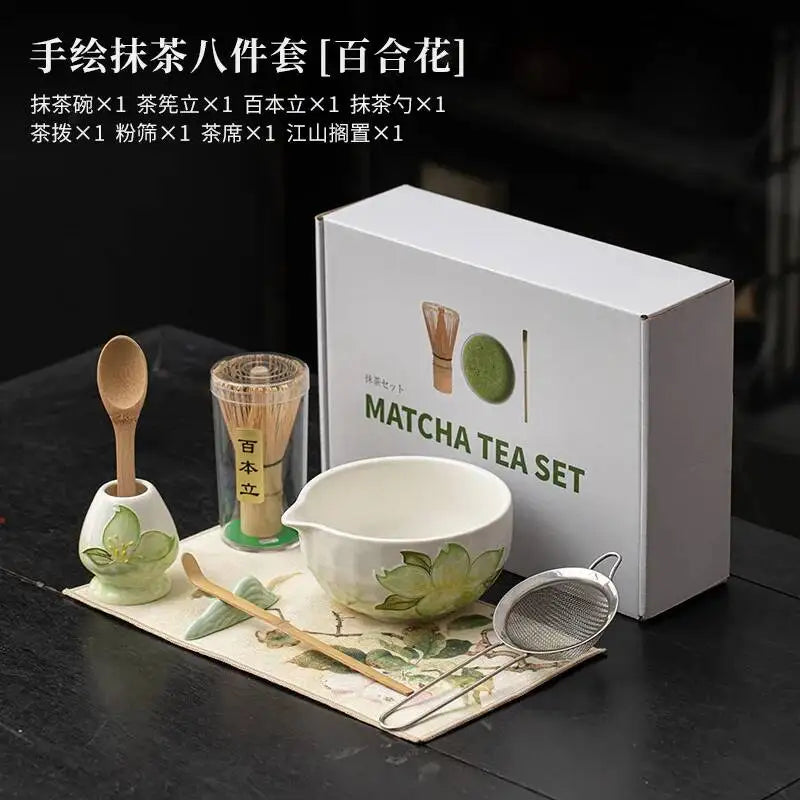 Kit Matcha Floral Japonais – Bol Matcha Fleuri et Fouet Matcha pour THÉ MATCHA