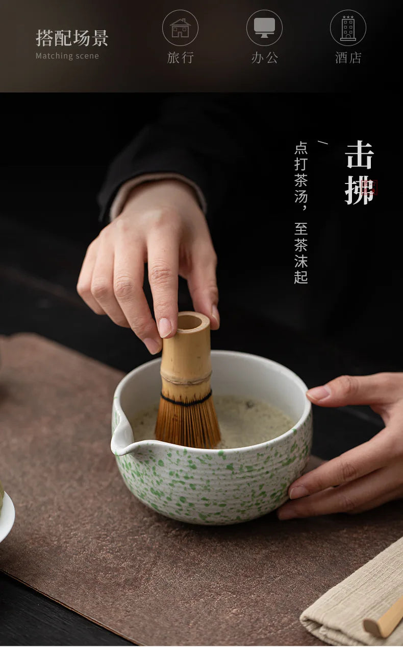 Kit Matcha Vert Moucheté – Set Matcha Cérémonie pour THÉ MATCHA