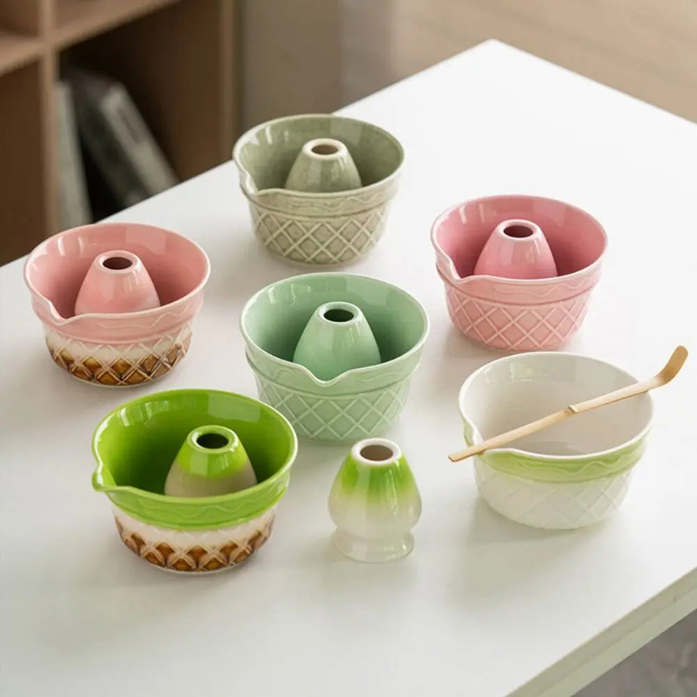 Kit Matcha Dégradé Rose – Bol Matcha avec Bec Verseur et Fouet Matcha pour THÉ MATCHA