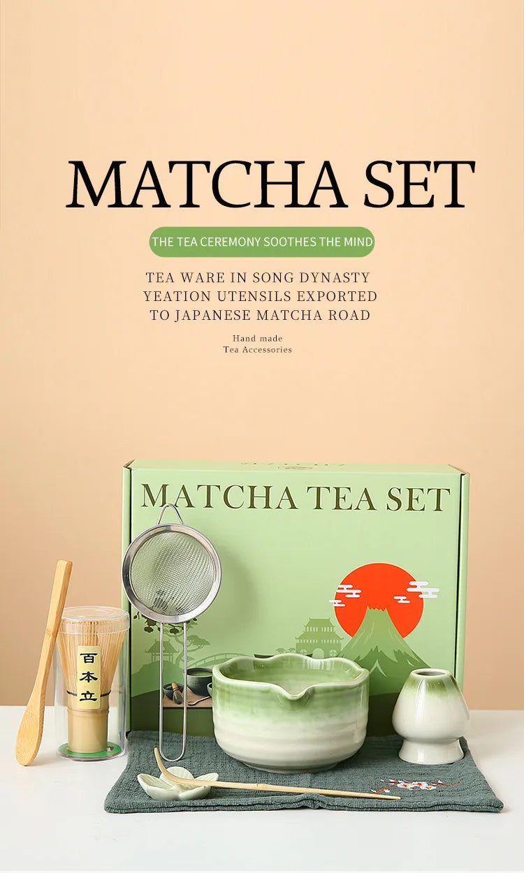 Kit Matcha Floral Vert – Bol Matcha Céramique et Fouet Matcha pour THÉ MATCHA