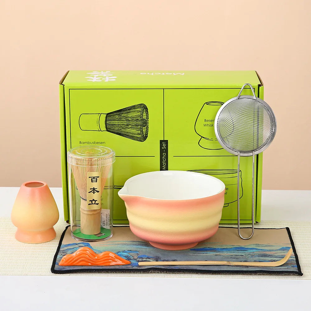 Kit Matcha Dégradé Vert – Bol Matcha Céramique et Fouet Matcha pour THÉ MATCHA