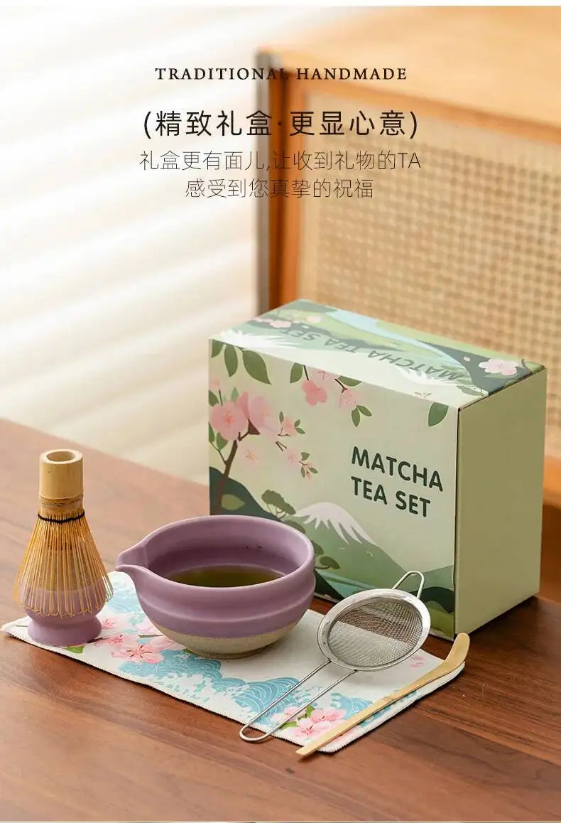 Kit Matcha Floral Violet – Bol Matcha Céramique et Fouet Matcha pour THÉ MATCHA