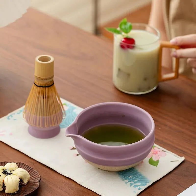 Kit Matcha Floral Violet – Bol Matcha Céramique et Fouet Matcha pour THÉ MATCHA