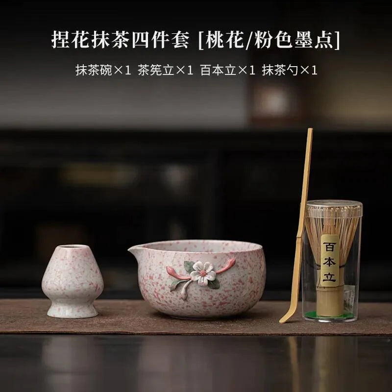 Kit Matcha Fleur Artisanale – Bol Matcha Céramique et Fouet Matcha pour THÉ MATCHA
