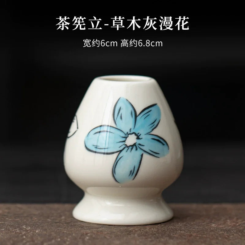 Coffret Matcha Floral Bleu – Rituel Japonais avec Fouet Bambou