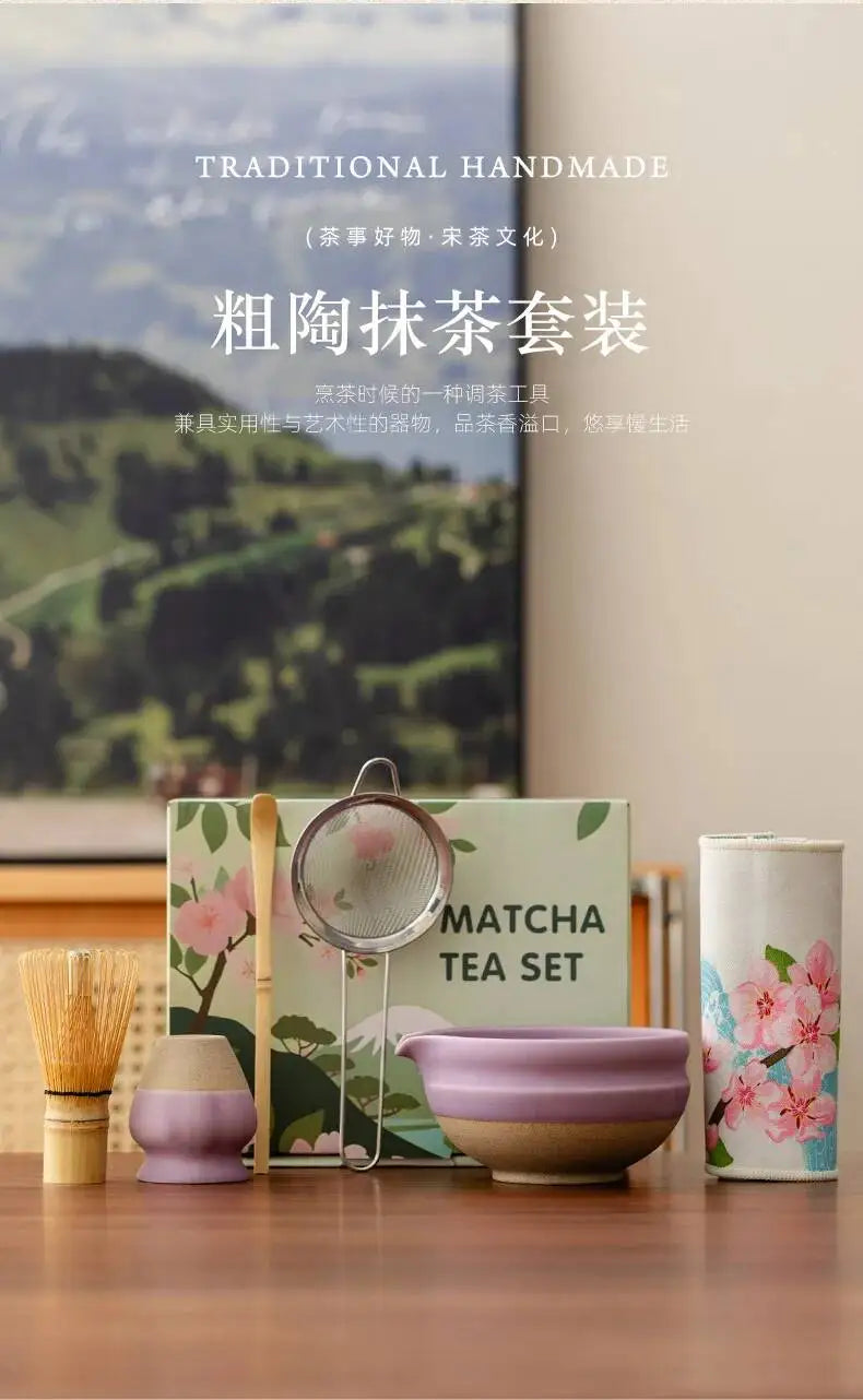 Kit Matcha Floral Violet – Bol Matcha Céramique et Fouet Matcha pour THÉ MATCHA