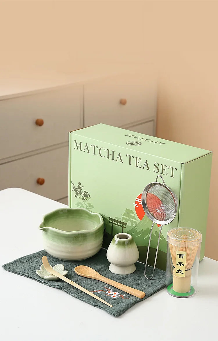 Kit Matcha Floral Vert – Bol Matcha Céramique et Fouet Matcha pour THÉ MATCHA