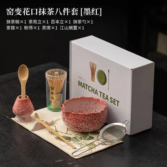 Kit Matcha Rouge Japonais – Bol Matcha Texturé et Fouet Matcha pour THÉ MATCHA