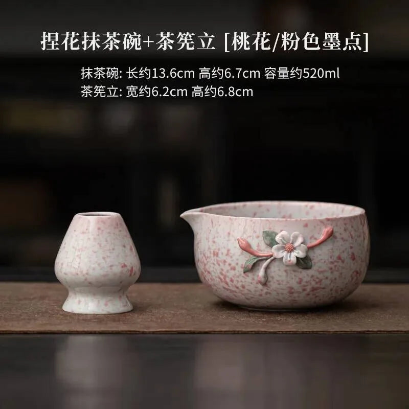 Kit Matcha Fleur Artisanale – Bol Matcha Céramique et Fouet Matcha pour THÉ MATCHA