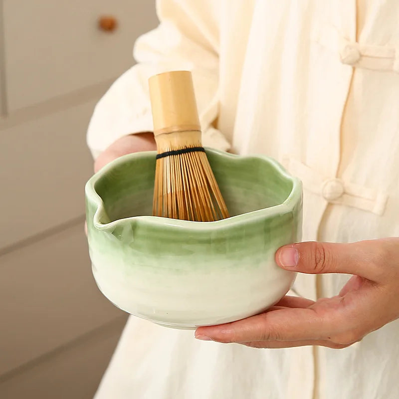 Kit Matcha Floral Vert – Bol Matcha Céramique et Fouet Matcha pour THÉ MATCHA