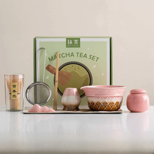 Kit Matcha Dégradé Rose – Bol Matcha avec Bec Verseur et Fouet Matcha pour THÉ MATCHA
