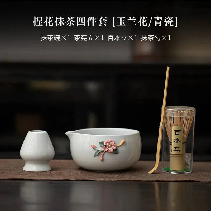 Kit Matcha Fleur Artisanale – Bol Matcha Céramique et Fouet Matcha pour THÉ MATCHA