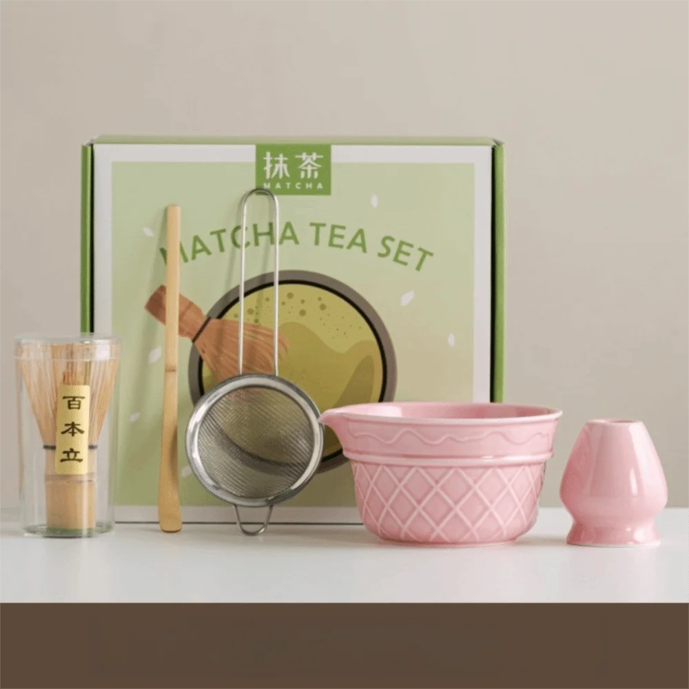 Kit Matcha Dégradé Rose – Bol Matcha avec Bec Verseur et Fouet Matcha pour THÉ MATCHA