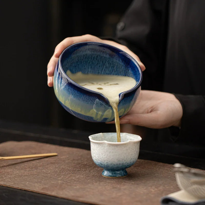 Bol Matcha Bleu Dégradé – Bol à Matcha avec Bec Verseur pour THÉ MATCHA