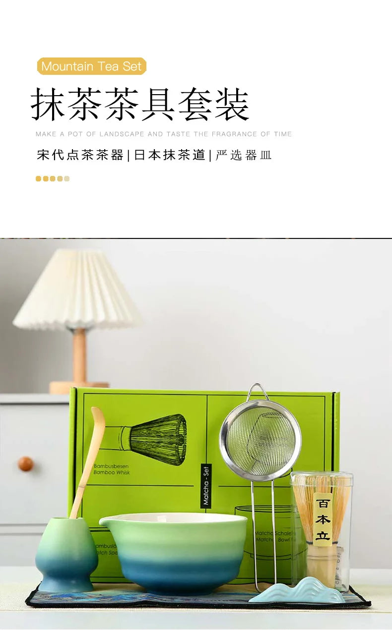Kit Matcha Dégradé Vert – Bol Matcha Céramique et Fouet Matcha pour THÉ MATCHA