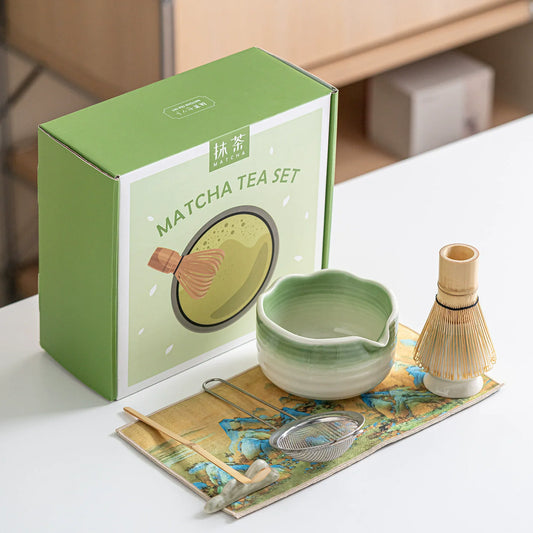 Kit Matcha Floral Vert – Bol Matcha Céramique et Fouet Matcha pour THÉ MATCHA