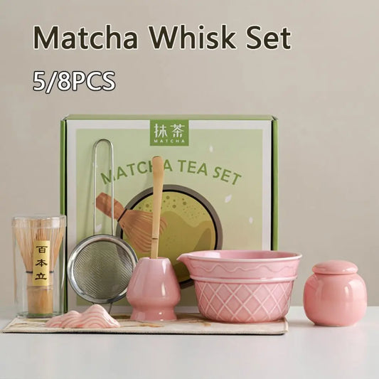 Kit Matcha Dégradé Rose – Bol Matcha avec Bec Verseur et Fouet Matcha pour THÉ MATCHA