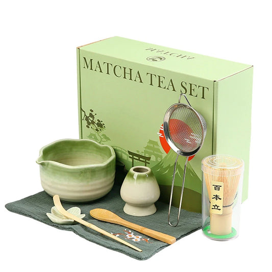 Kit Matcha Floral Vert – Bol Matcha Céramique et Fouet Matcha pour THÉ MATCHA