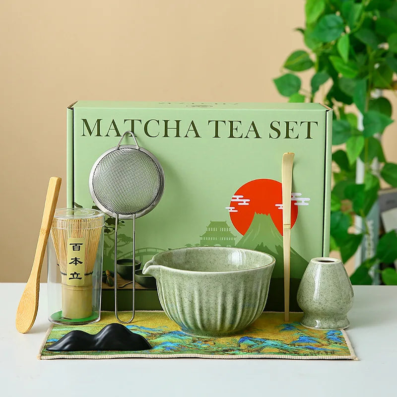 Kit Matcha Floral Vert – Bol Matcha Céramique et Fouet Matcha pour THÉ MATCHA