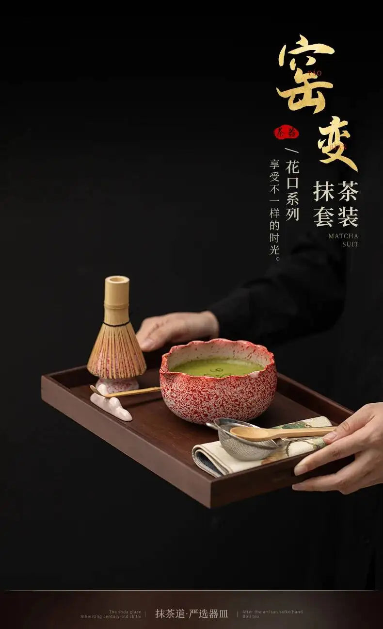 Kit Matcha Rouge Japonais – Bol Matcha Texturé et Fouet Matcha pour THÉ MATCHA