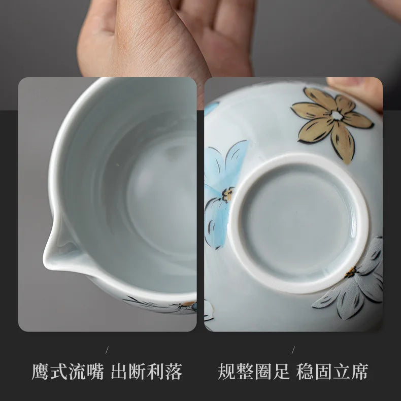 Coffret Matcha Floral Bleu – Rituel Japonais avec Fouet Bambou