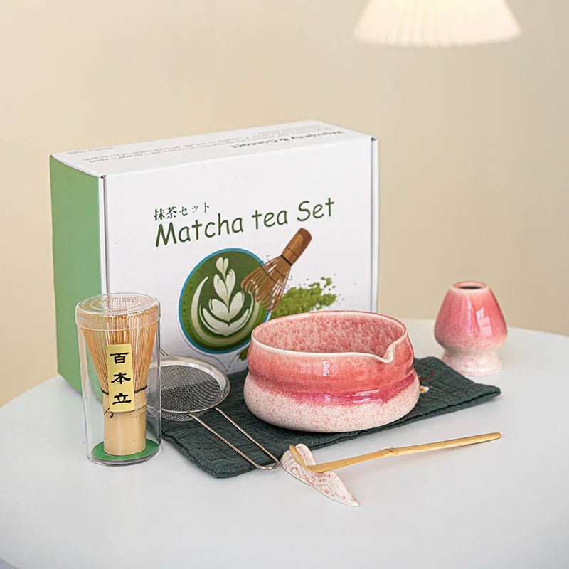 Coffret Matcha Corail – Rituel Japonais avec Fouet Bambou - Oshi Matcha