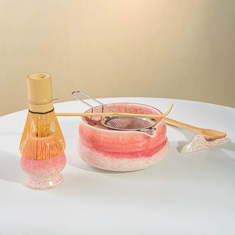 Coffret Matcha Corail – Rituel Japonais avec Fouet Bambou - Oshi Matcha