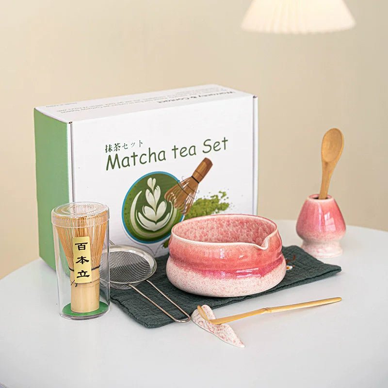 Coffret Matcha Corail – Rituel Japonais avec Fouet Bambou - Oshi Matcha