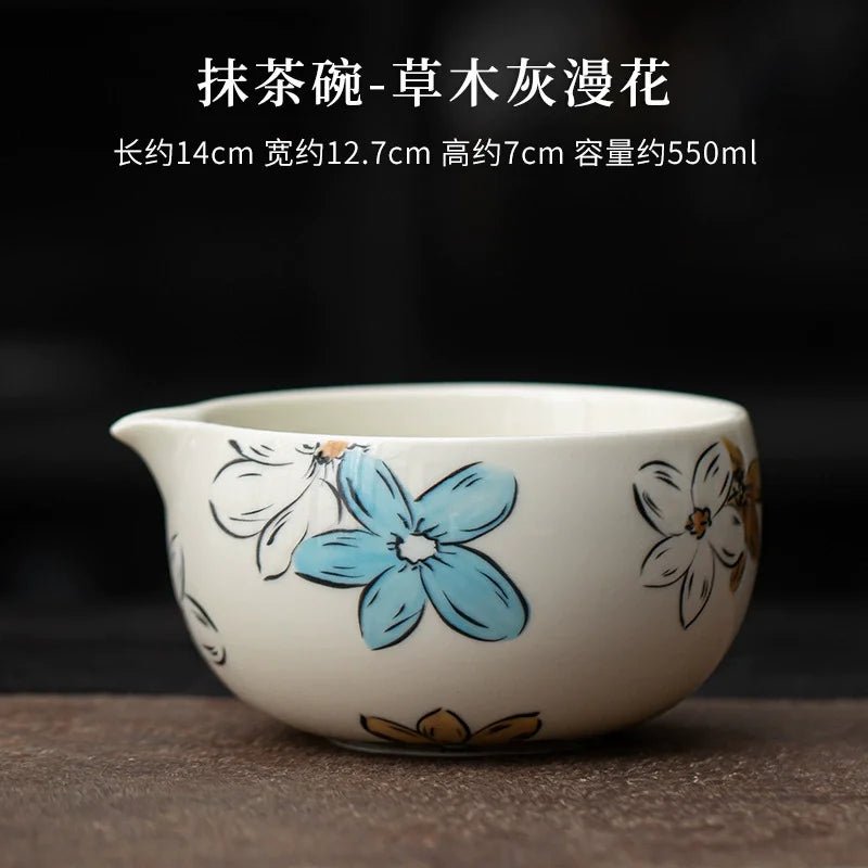 Coffret Matcha Floral Bleu – Rituel Japonais avec Fouet Bambou - Oshi Matcha