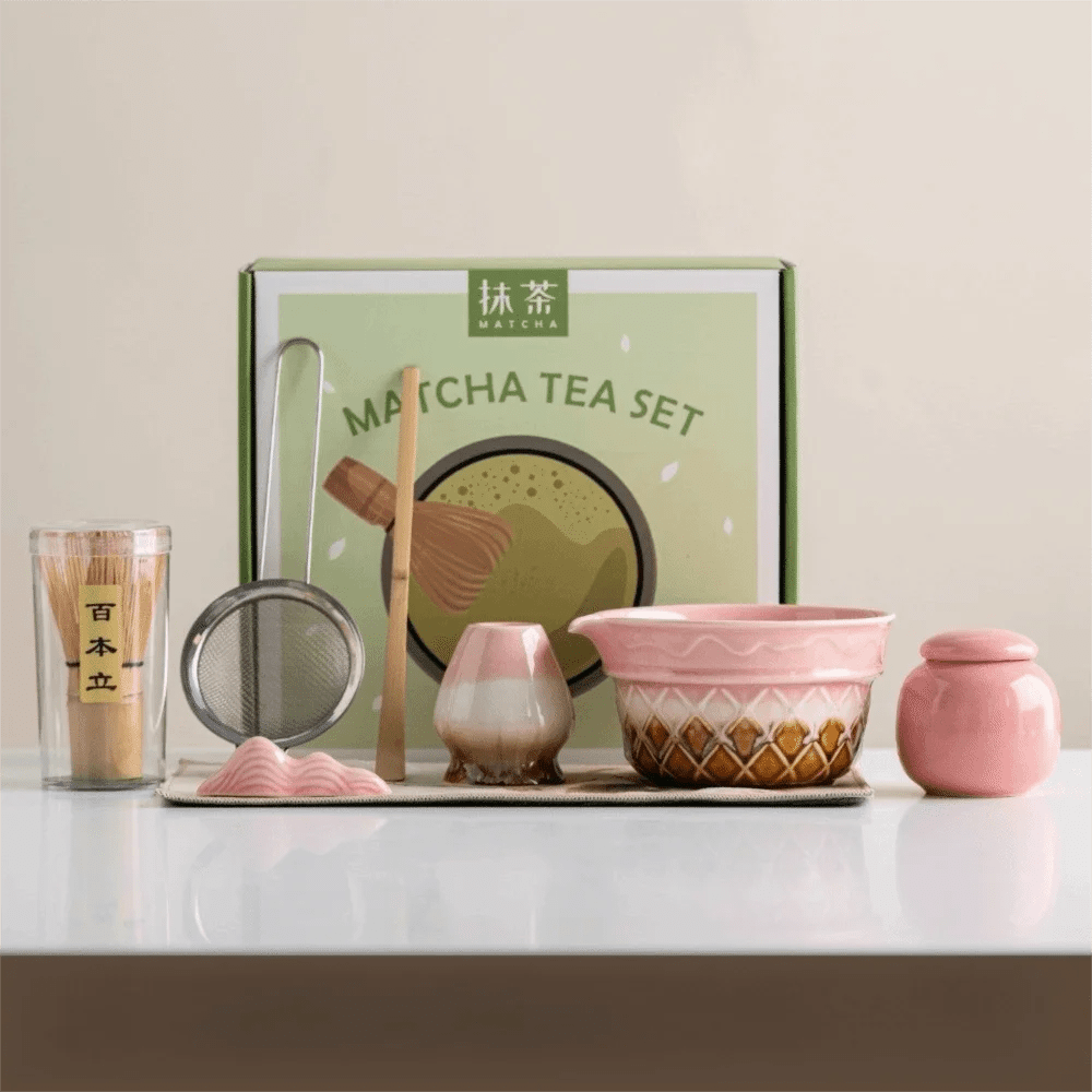 Kit Matcha Dégradé Rose – Bol Matcha avec Bec Verseur et Fouet Matcha pour THÉ MATCHA - Oshi Matcha