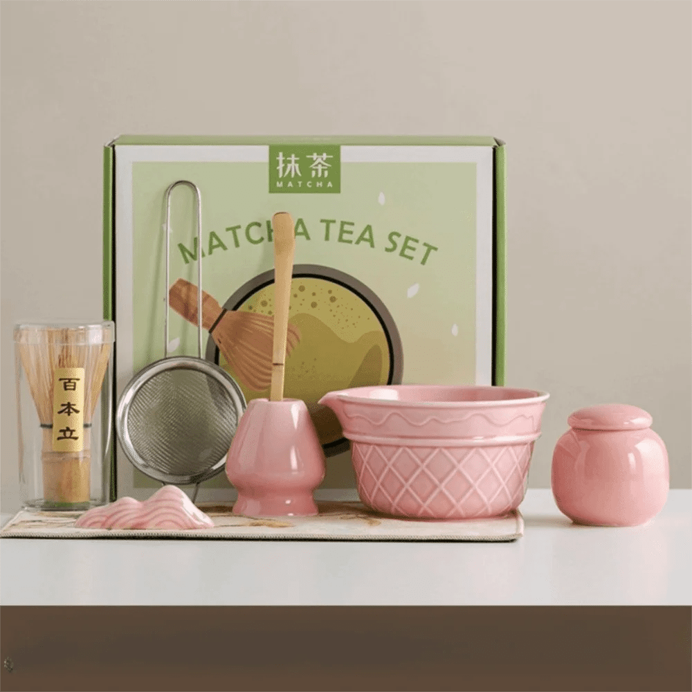 Kit Matcha Dégradé Rose – Bol Matcha avec Bec Verseur et Fouet Matcha pour THÉ MATCHA - Oshi Matcha