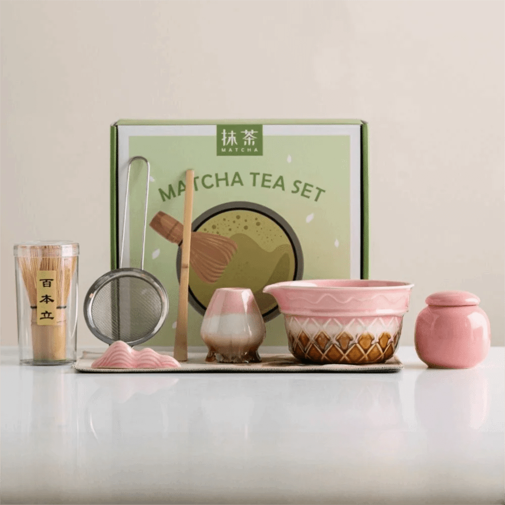 Kit Matcha Dégradé Rose – Bol Matcha avec Bec Verseur et Fouet Matcha pour THÉ MATCHA - Oshi Matcha