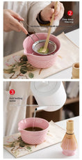 Charger l'image dans la visionneuse de la galerie, Kit Matcha Dégradé Rose – Bol Matcha avec Bec Verseur et Fouet Matcha pour THÉ MATCHA - Oshi Matcha
