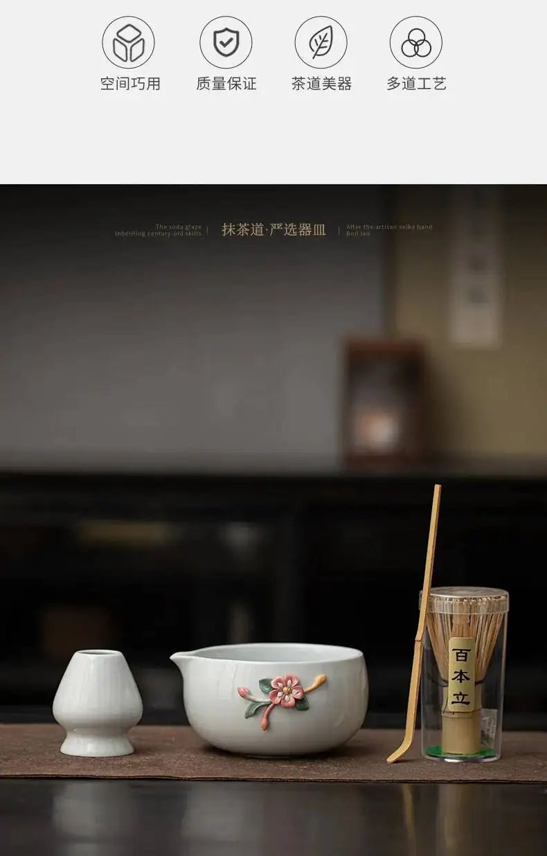 Kit Matcha Fleur Artisanale – Bol Matcha Céramique et Fouet Matcha pour THÉ MATCHA - Oshi Matcha