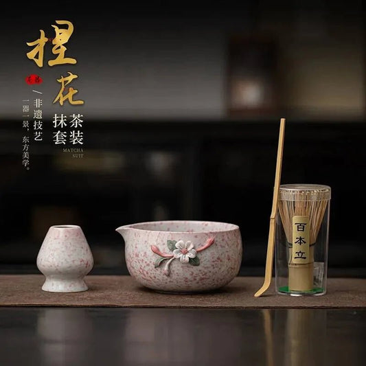 Kit Matcha Fleur Artisanale – Bol Matcha Céramique et Fouet Matcha pour THÉ MATCHA - Oshi Matcha