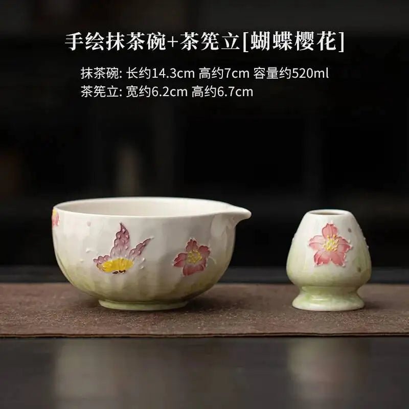Kit Matcha Floral Japonais – Bol Matcha Fleuri et Fouet Matcha pour THÉ MATCHA - Oshi Matcha