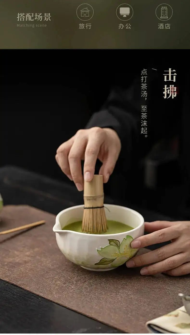 Kit Matcha Floral Japonais – Bol Matcha Fleuri et Fouet Matcha pour THÉ MATCHA - Oshi Matcha