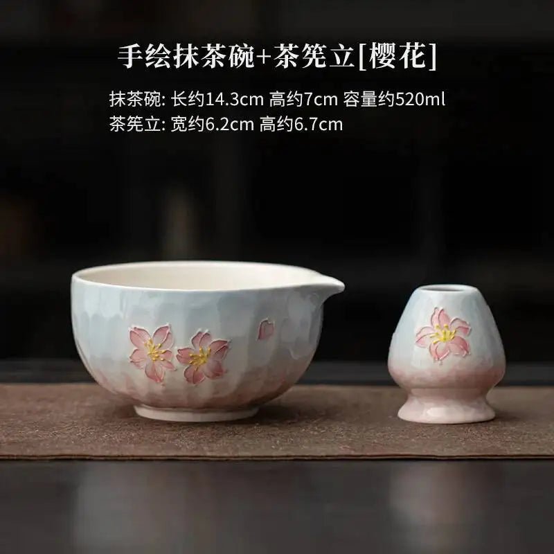 Kit Matcha Floral Japonais – Bol Matcha Fleuri et Fouet Matcha pour THÉ MATCHA - Oshi Matcha