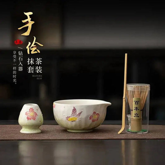 Kit Matcha Floral Japonais – Bol Matcha Fleuri et Fouet Matcha pour THÉ MATCHA - Oshi Matcha