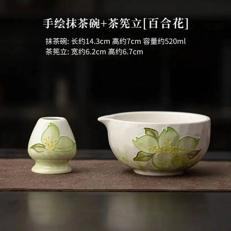 Kit Matcha Floral Japonais – Bol Matcha Fleuri et Fouet Matcha pour THÉ MATCHA - Oshi Matcha