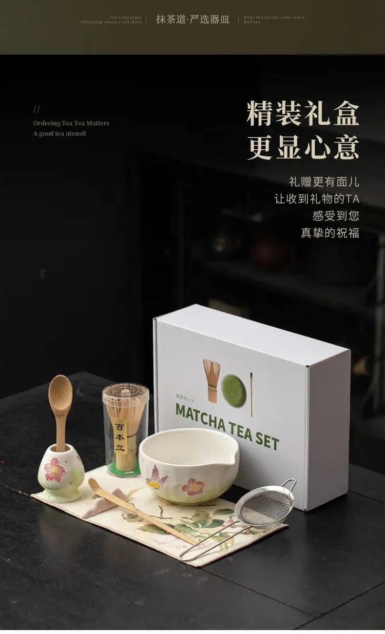 Kit Matcha Floral Japonais – Bol Matcha Fleuri et Fouet Matcha pour THÉ MATCHA - Oshi Matcha